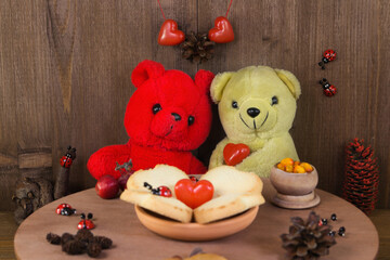 Two toy soft bears celebrate Valentine Day