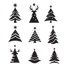 Obraz premium Set of silhouettes Christmas trees vector design