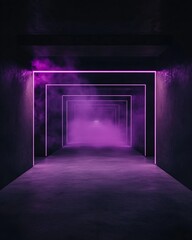 Neon Lighted Abstract Tunnel with Fog