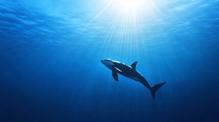 Orca swimming in the ocean under sunlight