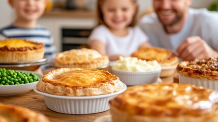 Happy Family Enjoying a Cozy Meal with Homemade Pies on British Pie Week 2