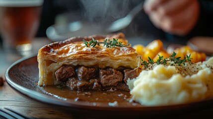 Close-Up of a Steaming Freshly Baked Pie for British Pie Week 12
