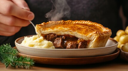 Close-Up of a Steaming Freshly Baked Pie for British Pie Week 6