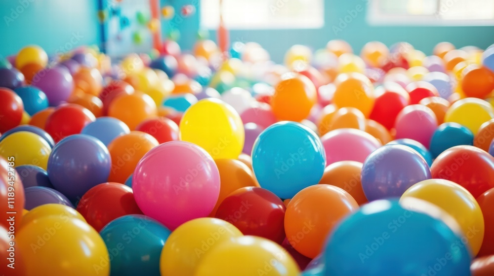Aufkleber Joyful child playroom filled with colorful toys and balloons creating a vibrant atmosphere for fun and learning. Generative AI