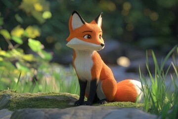 an orange fox with black legs sits in a forest