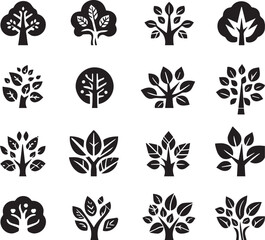 Tree vector black and white (set of icons of tree) plants vector black and white