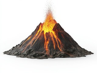 An erupting volcano spewing lava and ash