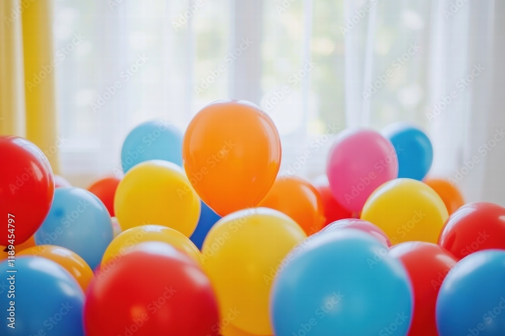 Aufkleber colorful balloons and toys create a joyful atmosphere in a cheerful child playroom during afternoon 