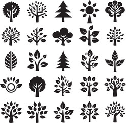 Tree vector black and white (set of icons of tree) plants vector black and white