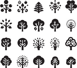 Tree vector black and white (set of icons of tree) plants vector black and white