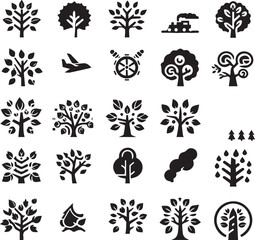 Tree vector black and white (set of icons of tree) plants vector black and white
