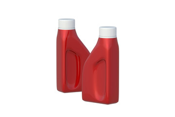 Red small packaging for motor oil isolated on white background. Canister for engine lubricant. Car maintenance tool. 3d render