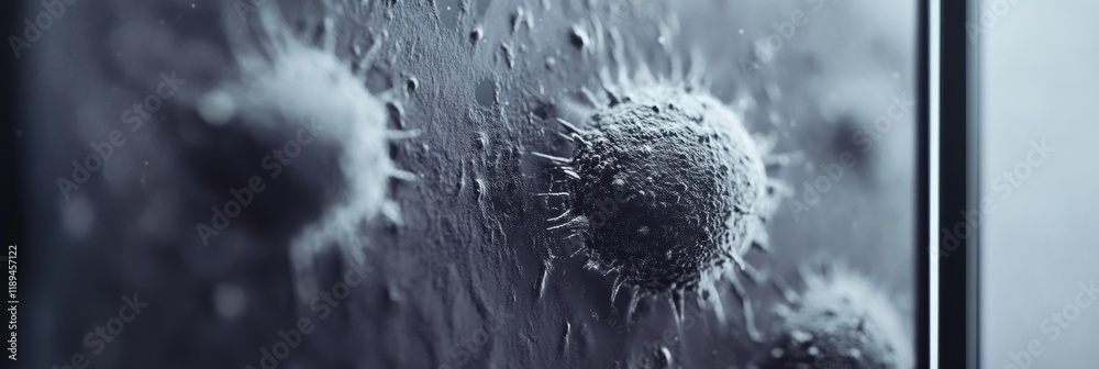 Poster Close up view of microbes found on surfaces like door handles and smartphones in everyday environments. Generative AI