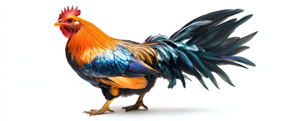Fototapeta premium a colorful rooster stands against a white background