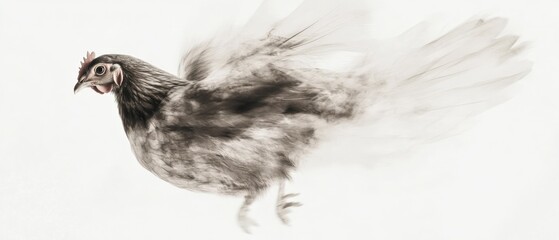 a chicken flying on a white background
