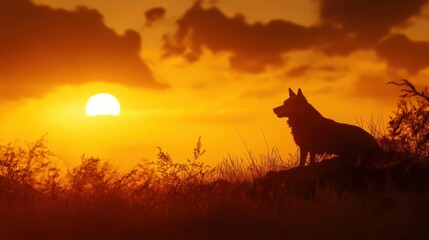 Silhouette of a dog at sunset