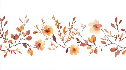 Autumnal Watercolor Floral Border: Delicate Branches and Warm Hues