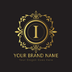 Letter Luxury brand logo design with a royal gold crown emblem and elegant typography
