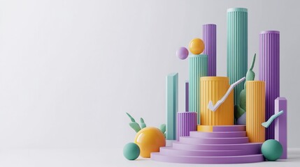 Obraz premium Abstract 3D pastel-colored shapes and columns.