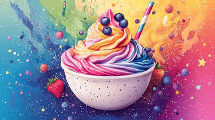 Whimsical smoothie bowl icon with playful dots and stars