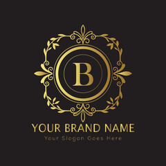 Letter Luxury brand logo design with a royal gold crown emblem and elegant typography
