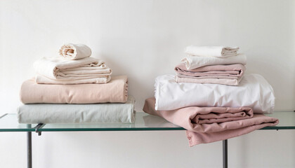 Cozy Pastel Bedding Arrangement in Minimalist Storage Style 