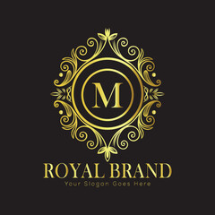 Letter Luxury brand logo design with a royal gold crown emblem and elegant typography
