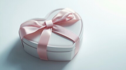 White heart-shaped gift box with pink ribbon.
