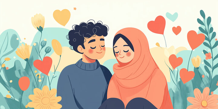 Cute illustration on muslim couple in love
