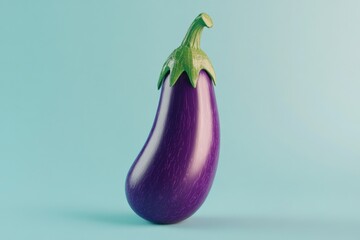 an eggplant against a light blue background