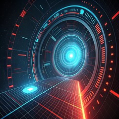 abstract digital tunnel with neon round line design 