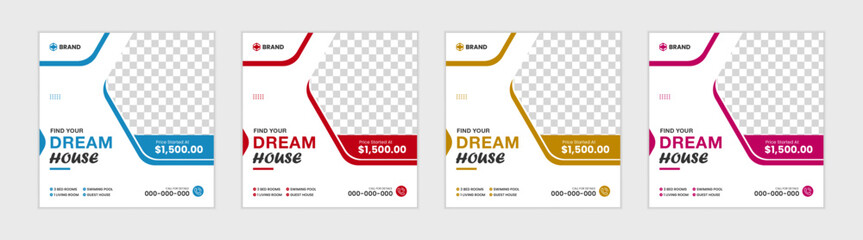 Real estate house social media post or square banner template. Social media marketing web banner template.