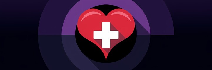 Obraz premium A creative minimalist Valentines Day poster design with a retro dark theme. There is a red heart with a white cross in the middle of it. The heart is surrounded by a black circle.