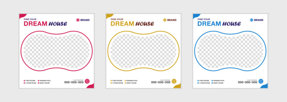 Real estate house social media post or square banner template. Social media marketing web banner template.