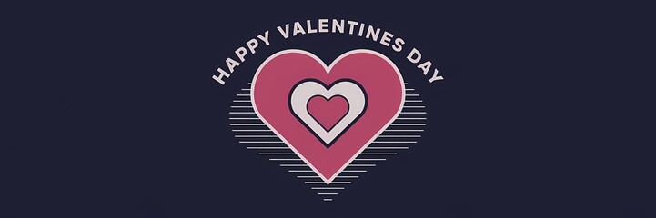 A minimalist Valentines Day poster design with a retro dark theme. There is a large red heart with a white border. Inside the heart, there is a smaller red heart with a white border. 