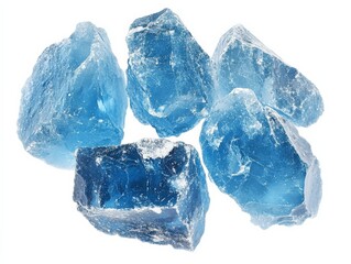 Obraz premium five pieces of blue glass rocks on white background