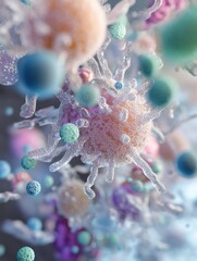 Obraz premium Close up view of microbes on surfaces like door handles and smartphones highlighting everyday health risks. Generative AI