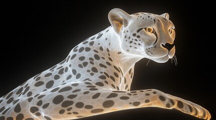Naklejka premium Glowing cheetah resting, detailed fur, dark background.
