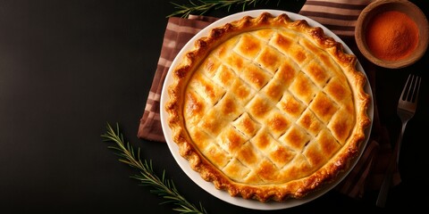 Golden Savory Pie on Rustic Wooden Tabletop 40