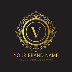 Letter Luxury brand logo design with a royal gold crown emblem and elegant typography
