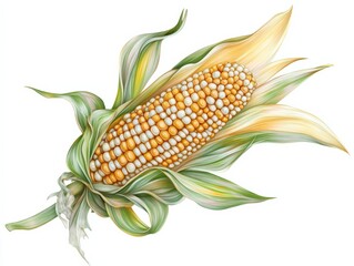 close up of a corn cob with leaves