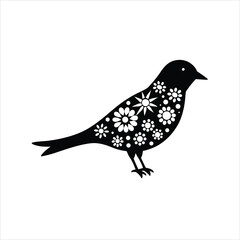 Bird Silhouette Filled with Floral Patterns Vector Illustration