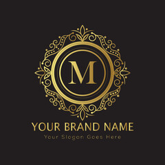 Letter Luxury brand logo design with a royal gold crown emblem and elegant typography
