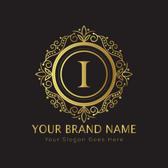 Letter Luxury brand logo design with a royal gold crown emblem and elegant typography
