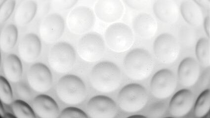 Detailed close up of a golf balls dimpled surface showcasing a tactile geometric pattern with soft shadows on a crisp white texture