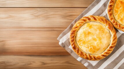 Golden Savory Pie on Rustic Wooden Tabletop 4