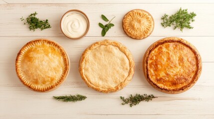 Rustic Savory Pies with Herbs on a Wooden Table for British Pie Week 1