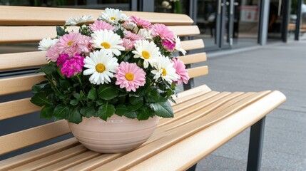 Fototapeta premium Beautiful floral arrangement in a bowl vase by the door enhances the ambiance of the room, perfect for special occasions