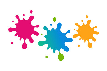 Fototapeta premium Colorful paint splatter vibrant ink blots abstract art, blue yellow green pink splatters isolated on transparent background