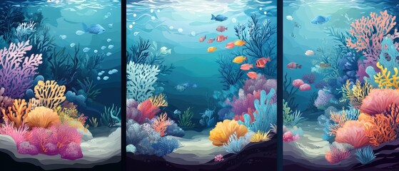 underwater coral reef scene with colorful fish